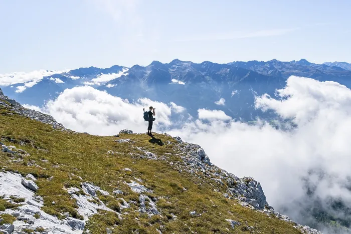 Framed Print : Hikers above the clouds, photographed Framed Print : Hikers above the clouds, photographed