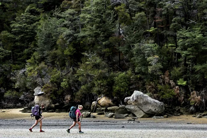 Framed Print : Hikers on the Low Tide Track in Torrent Bay