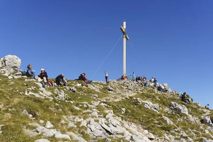 Framed Print : Many hikers at the summit of the Benediktenwand Framed Print : Many hikers at the summit of the Benediktenwand