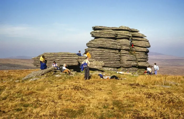 Framed Print : Hikers taking a break at Watern Tor, Dartmoor National Park, Devon, England, UK 1972 Framed Print : Hikers taking a break at Watern Tor, Dartmoor National Park, Devon, England, UK 1972