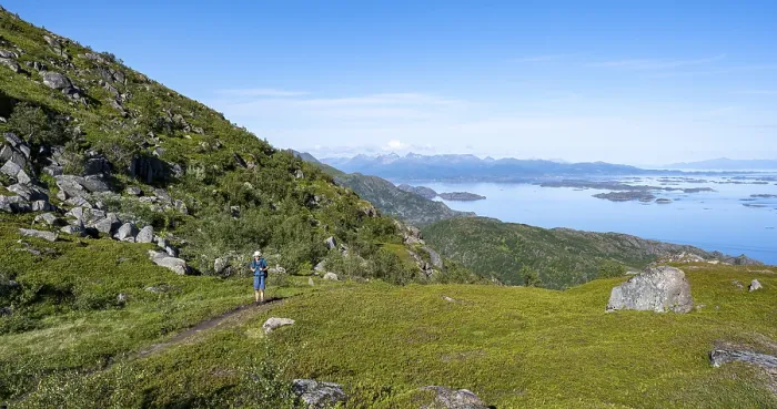 Framed Print : Hikers on trail to Dronningsvarden or Stortinden