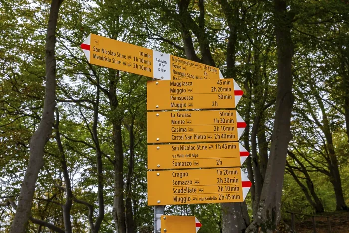 Framed Print : Hiking Sign Board with Distance and Direction in the Mountain in Monte Generoso Framed Print : Hiking Sign Board with Distance and Direction in the Mountain in Monte Generoso