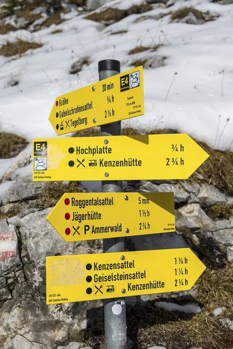Framed Print : Hiking signpost in winter, path to Ammergauer Hochplatte