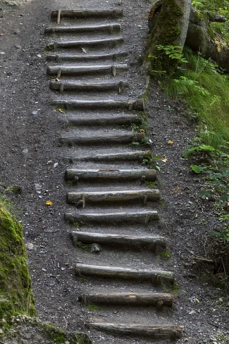Framed Print : Hiking stairs made of wooden steps