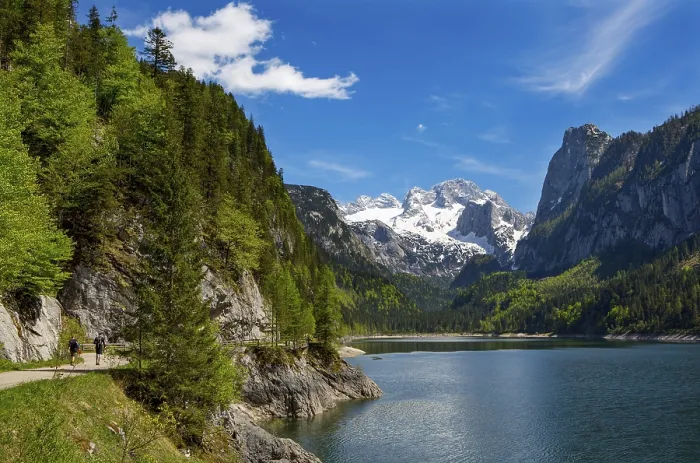 Framed Print : Hiking trail at the Gosausee, Dachstein massif Framed Print : Hiking trail at the Gosausee, Dachstein massif