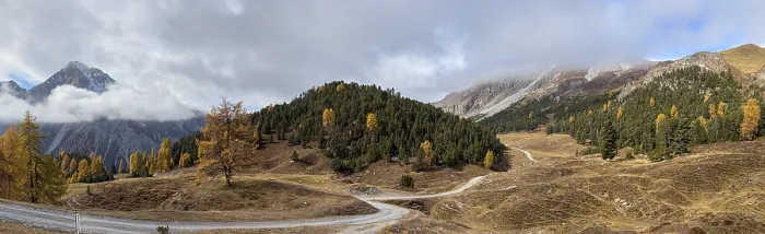 Framed Print : Hiking trail near Alp da Munt in autumn