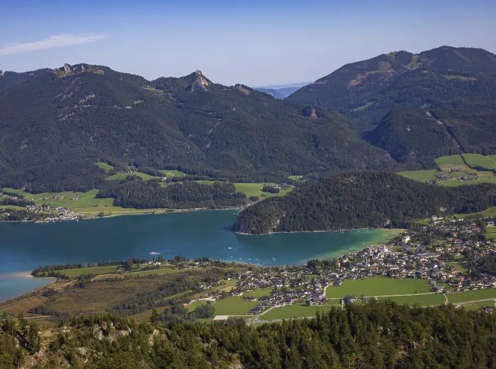Framed Print : Hiking trail up the Sparber with views to Strobl and Lake Wolfgangsee