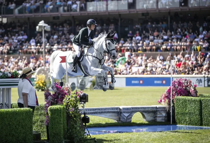 Framed Print : Hilary Scott of Australia and riding Oaks Milky Way compete in the first round of the 1