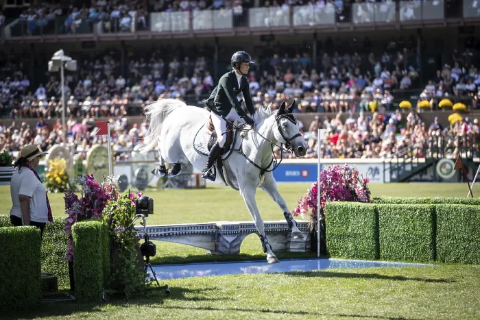 Framed Print : Hilary Scott of Australia and riding Oaks Milky Way compete in the first round of the 1