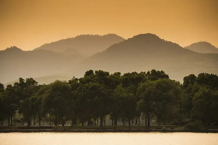 Framed Print : Hills at West Lake at sunset, Xihu