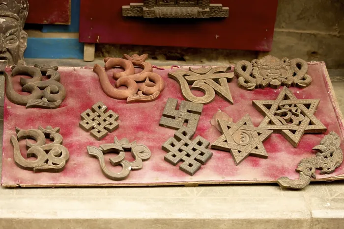 Framed Print : Hindu and Buddhist symbols, including the swastika