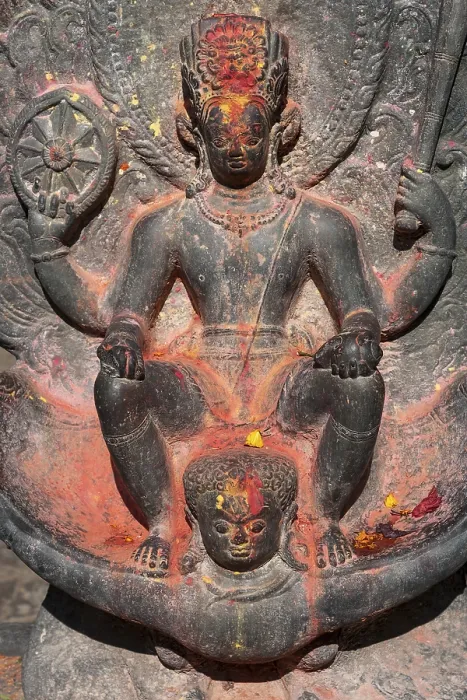 Framed Print : Hindu figures in the Hindu temple of Changu Narayan