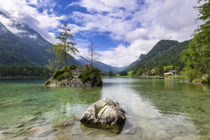 Framed Print : Hintersee near Ramsau with clear green water
