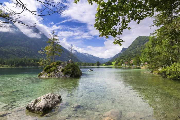 Framed Print : Hintersee near Ramsau with clear green water Framed Print : Hintersee near Ramsau with clear green water