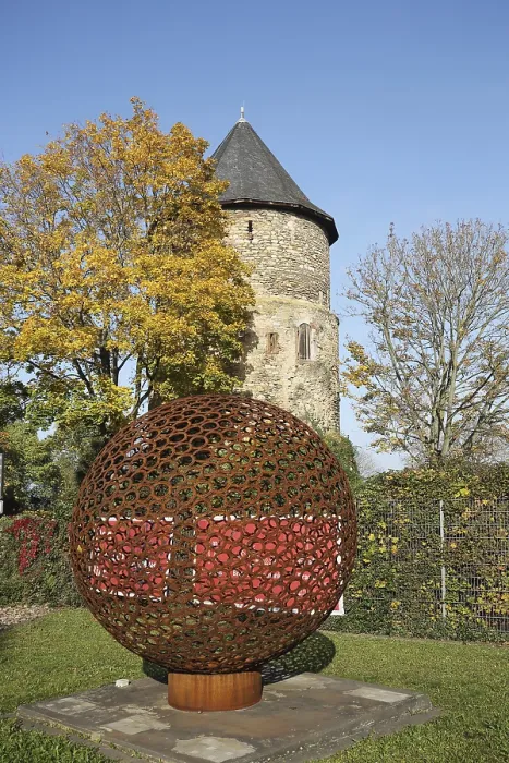 Framed Print : Historic Alexander Tower built in the 15th century and sculpture with ball