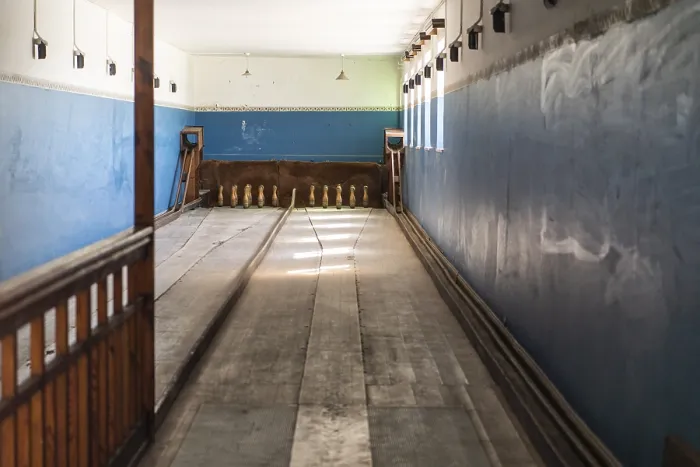 Framed Print : Historic bowling alley, Kolmanskop Framed Print : Historic bowling alley, Kolmanskop