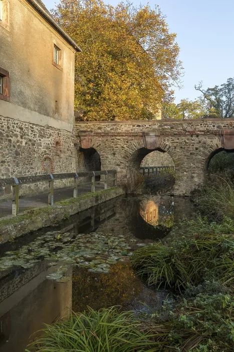Framed Print : Historic bridge between the manor and castle over the moat