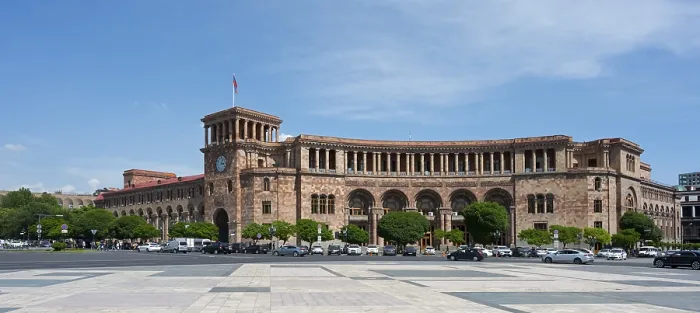Framed Print : Historic building with long wing and tower