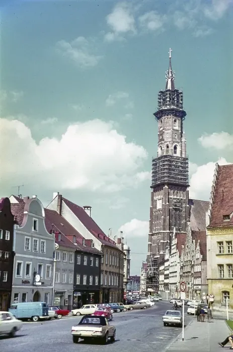 Framed Print : Historic buildings in the city of Landshut, Bavaria, Germany in 1970