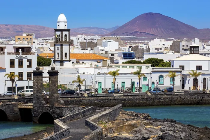 Framed Print : Historic centre of Arrecife, volcano behind Framed Print : Historic centre of Arrecife, volcano behind