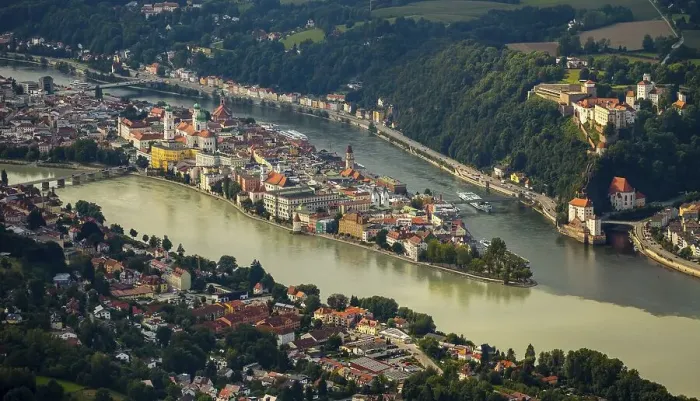 Framed Print : Historic centre of Passau, confluence of the three rivers Danube
