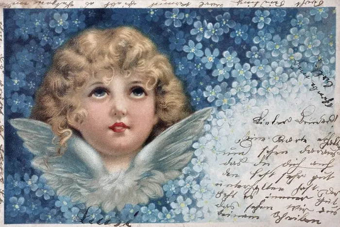 Framed Print : Historic Christmas card with angel