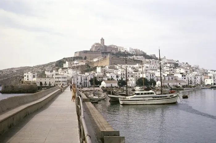 Framed Print : Historic citadel of Dalt Vila from the harbour pier, Ibiza Town, Ibiza, Balearic Islands, Spain 1967
