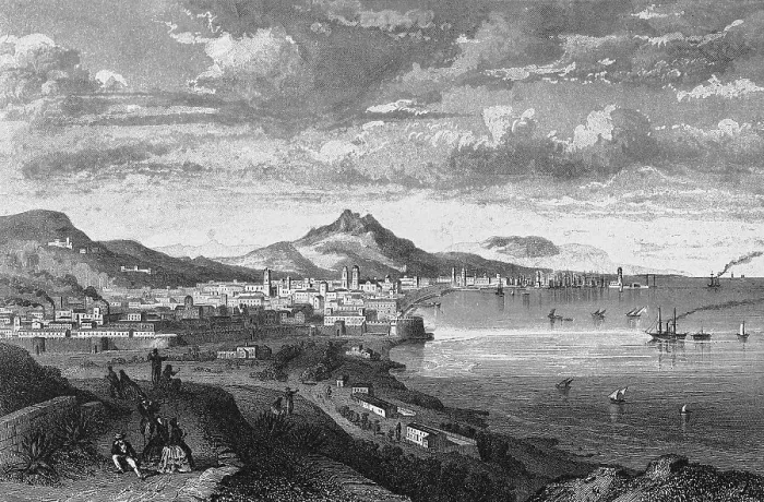 Framed Print : Historic cityscape, steel engraving