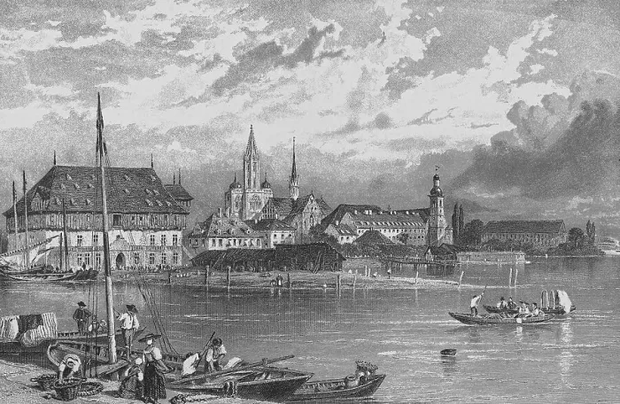 Framed Print : Historic cityscape, steel engraving