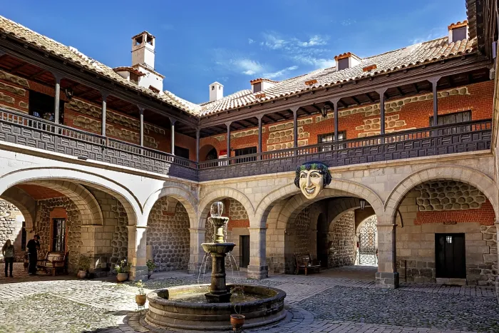 Framed Print : A historic courtyard with a central fountain Framed Print : A historic courtyard with a central fountain