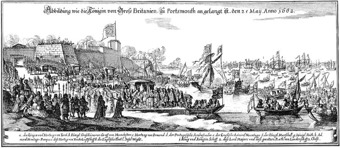 Framed Print : Historic drawing, the arrival of Henrietta Catherine of Braganza Framed Print : Historic drawing, the arrival of Henrietta Catherine of Braganza