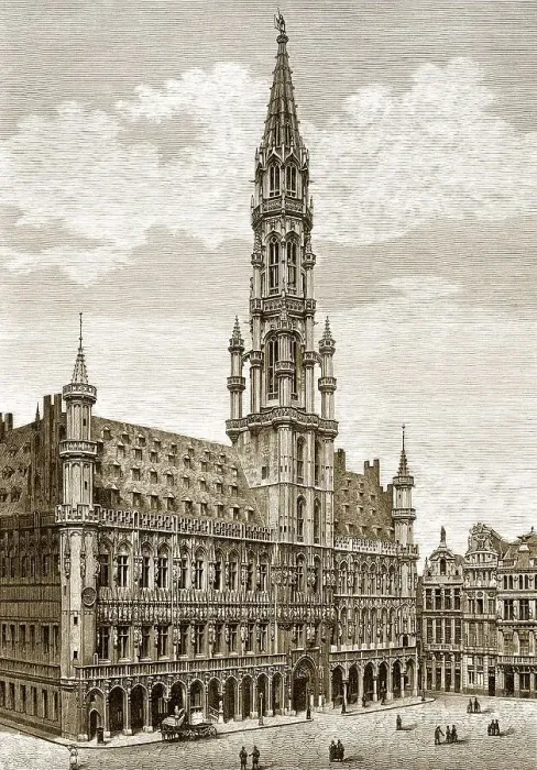 Framed Print : Historic drawing, Brussels Town Hall