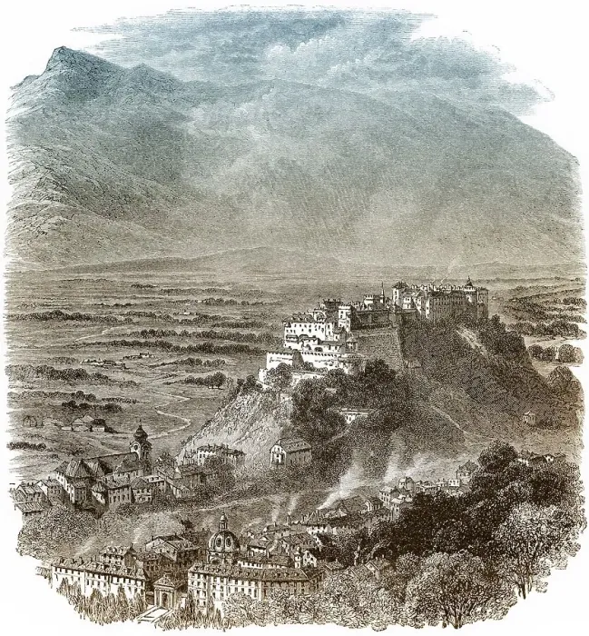 Framed Print : Historic drawing, city of Salzburg Framed Print : Historic drawing, city of Salzburg
