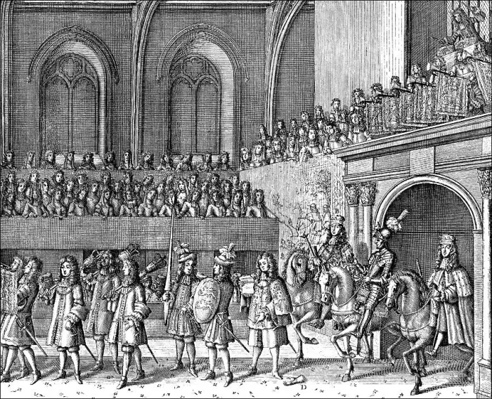 Framed Print : Historic drawing, the coronation ceremony of James II of England Framed Print : Historic drawing, the coronation ceremony of James II of England
