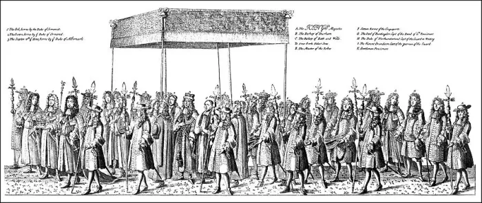 Framed Print : Historic drawing, a part of the coronation procession of James II of England Framed Print : Historic drawing, a part of the coronation procession of James II of England
