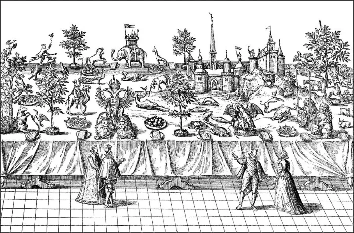Framed Print : Historic drawing, courtly pomp table in England Framed Print : Historic drawing, courtly pomp table in England