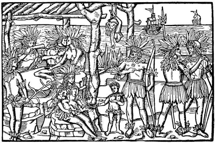 Framed Print : Historic drawing, facsimile of a contemporary image showing Native Americans as cannibals