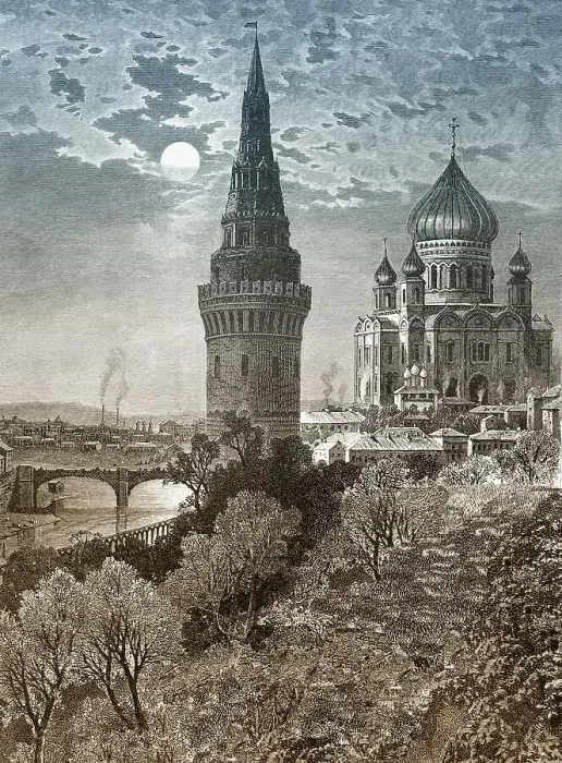 Framed Print : Historic drawing, Kremlin tower and the Cathedral of Christ the Saviour Framed Print : Historic drawing, Kremlin tower and the Cathedral of Christ the Saviour