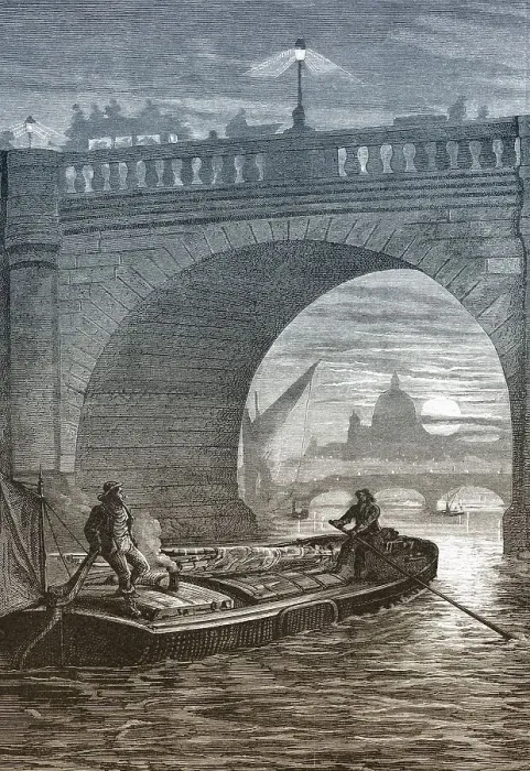 Framed Print : Historic drawing, nightly boat trip on the River Thames Framed Print : Historic drawing, nightly boat trip on the River Thames