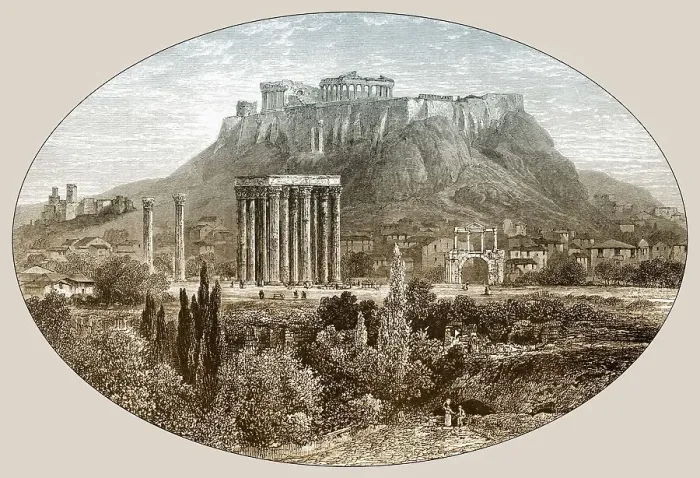 Framed Print : Historic drawing, Temple of Jupiter at the foot of the Acropolis Framed Print : Historic drawing, Temple of Jupiter at the foot of the Acropolis