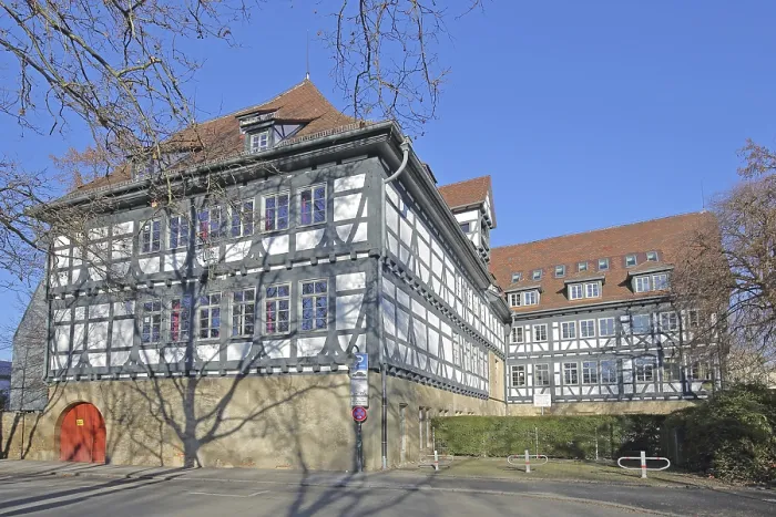 Framed Print : Historic half-timbered house built in 14th century and Friedrich-List-Gymnasium Framed Print : Historic half-timbered house built in 14th century and Friedrich-List-Gymnasium