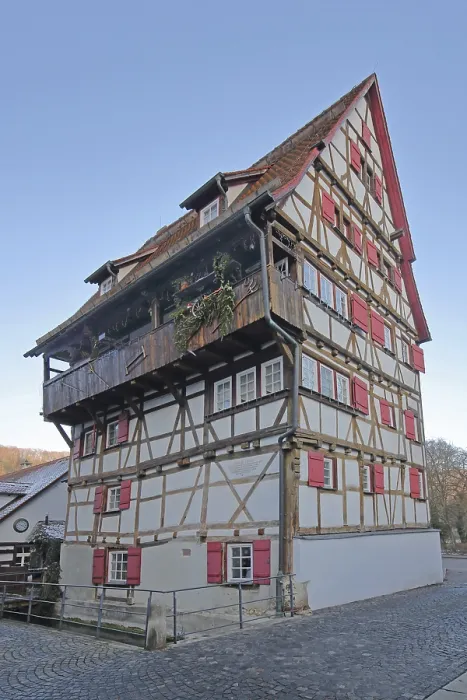 Framed Print : Historic half-timbered house Hoher Will built in 1697 with red shutters Framed Print : Historic half-timbered house Hoher Will built in 1697 with red shutters