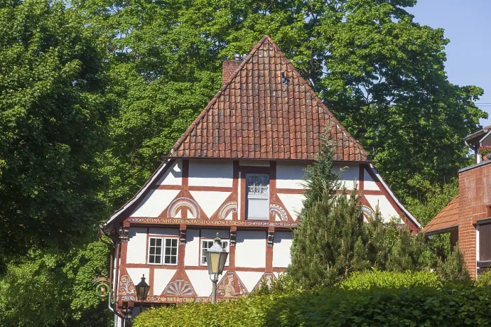 Framed Print : Historic half-timbered house in Lune Abbey