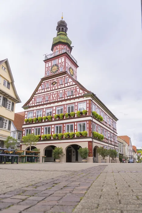 Framed Print : Historic half-timbered house in the town centre with detailed architecture