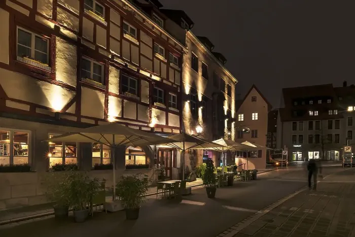 Framed Print : Historic half-timbered houses in the evening