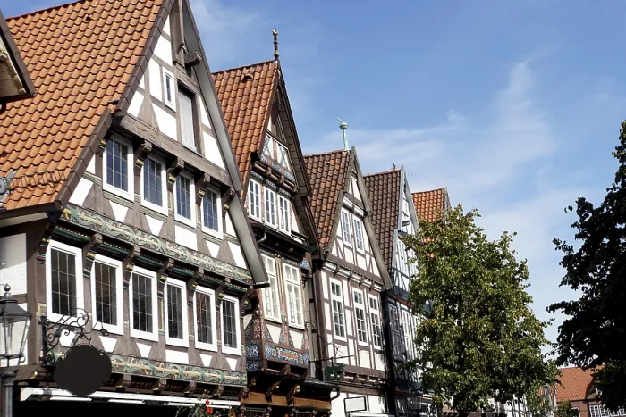 Framed Print : Historic half-timbered houses in the old town centre of Celle