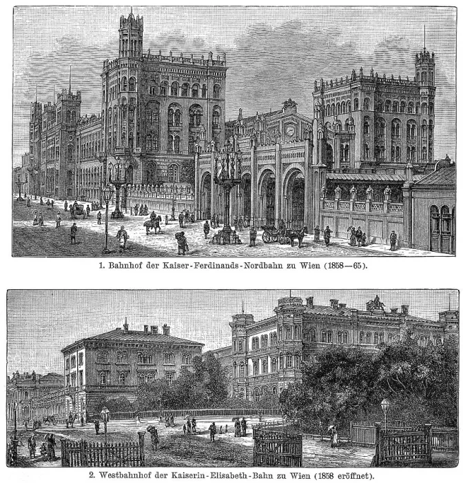Framed Print : Historic illustration of Emperor Ferdinand Northern Railway Station and the The Westbahnhof
