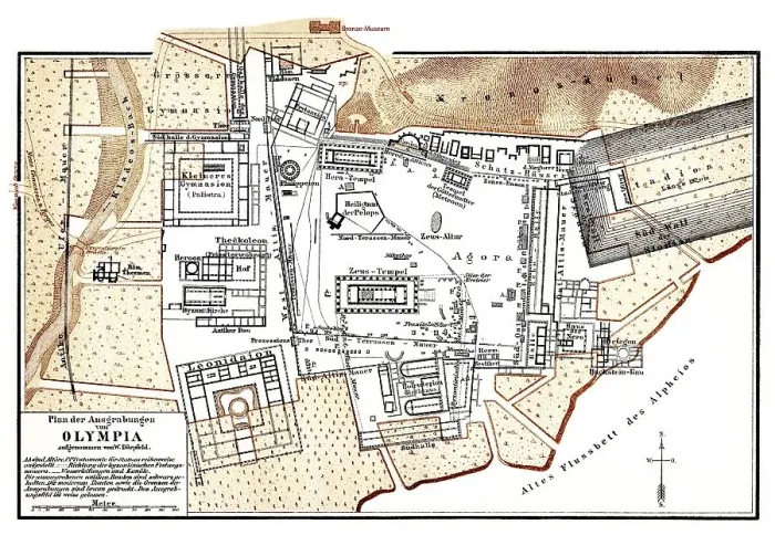 Framed Print : Historic map of the excavations at Olympia Framed Print : Historic map of the excavations at Olympia