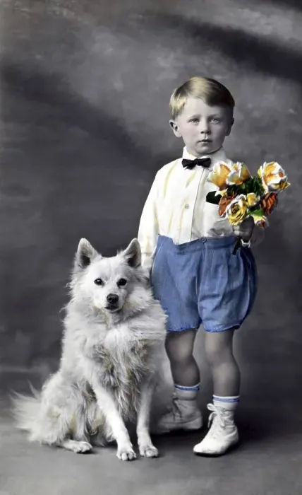 Framed Print : Historic photo, child with his dog, ca. 1910