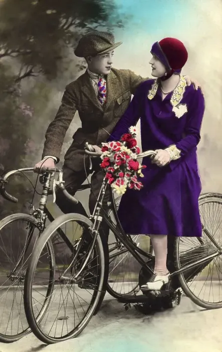 Framed Print : Historic photo, couple on a bicycle trip, ca. 1920